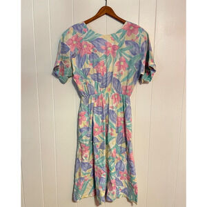 Vintage Womens Midi Dress Size 13/14 Colorful Floral Print Cottagecore Prairie